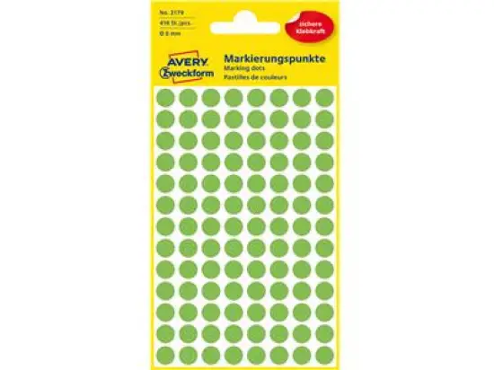 Markierungspunkte Avery Zweckform 3179 Ø 8mm rund, selbstklebend, leuchtgrün, Pack 416 Stk/4 Blatt