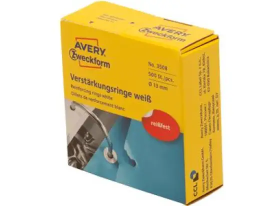 Lochverstärkungsringe Avery Zweckform 3508 PP-Folie, Ø 13mm, selbstklebend, weiß, Pack 500 Stk