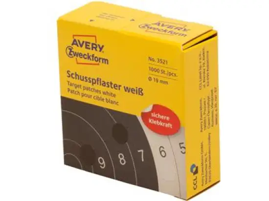 Schusspflaster Avery Zweckform 3521 Ø 19mm rund, Papier, selbstklebend, weiß, Pack 10 x 1000 Stk