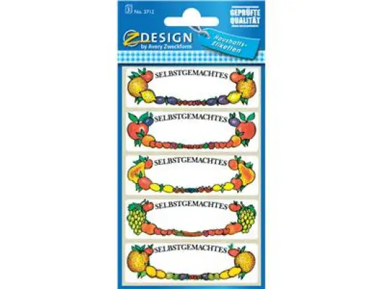 Einmach-Etiketten Avery Zweckform 3712 Z-Design 76 x 120 mm oval mehrfarbig selbstklebend, wiederablösbar, konturgestanzt, Pack 10 x 15 Stk/3 Blatt