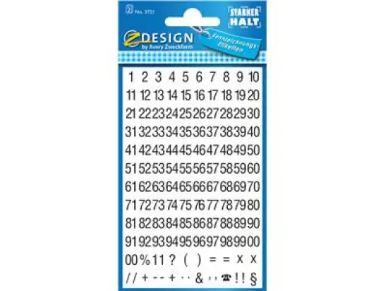 Selbstklebende Zahlen Avery Zweckform 3721 10mm schwarz/weiß, Pack 10 x 252 Stk
