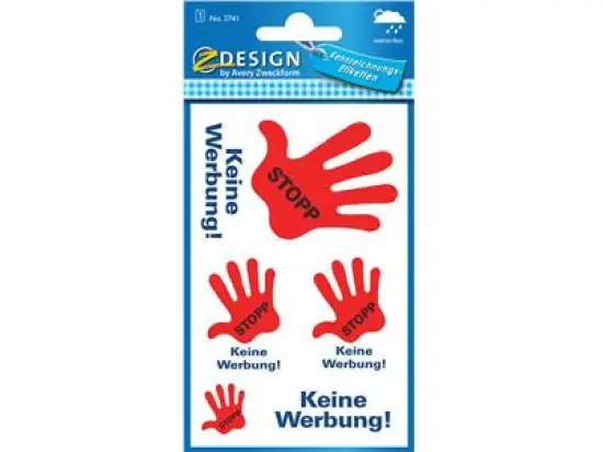 Keine-Werbung-Etiketten Avery Zweckform 3741 Z-Design rot/blau, Folie, selbstklebend, konturgestanzt, Pack 5 Stk/1 Blatt