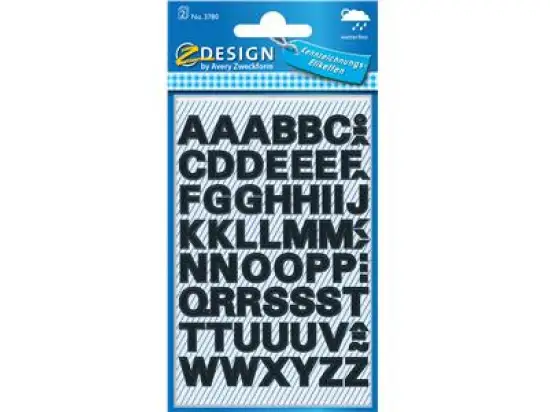 Selbstklebende Buchstaben Avery Zweckform 3780 9,5mm Buchstaben A-Z, Univers Medium, Folie, schwarz wetterfest, Pack 10 x 130 Stk/2 Blatt