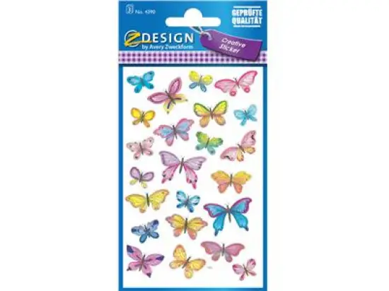 Schmuck-Etiketten Avery Zweckform 4390 Z-Design "Schmetterlinge", selbstklebend, konturgestanzt, Pack 69 Stk/3 Blatt