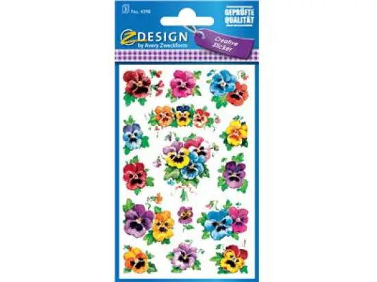 Schmuck-Etiketten Avery Zweckform 4398 Z-Design "Stiefmütterchen", selbstklebend, konturgestanzt, Pack 10 x 45 Stk/3 Blatt