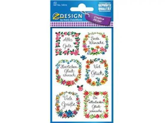 Schmuck-Etiketten Avery Zweckform 54216 Z-Design "Widmung", beglimmert, selbstklebend, konturgestanzt, Pack 10 x 12 Stk/2 Blatt