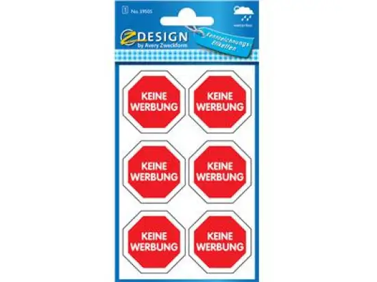 Keine-Werbung-Etiketten Avery Zweckform 59505 Z-Design Folie, selbstklebend, konturgestanzt, Stopschild, Pack 10 x 6 Stk/1 Blatt