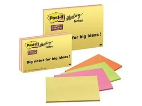 Haftnotiz Post-it 6445-4SS Super Sticky Meeting Notes 152 x 101 mm, Block mit 45 Blatt, neongrün,neon orange, ultrapink, ultragelb, Pack 4 Blöcke