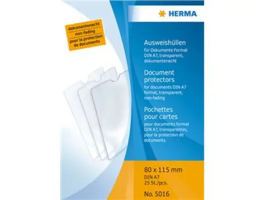 Ausweishüllen Herma 5016 A7 80x115mm, für Personalausweis, Pack 25 Stk