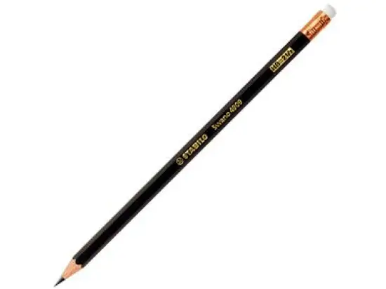 Bleistift Stabilo 4909/HB Swano 4909 HB, schwarz, mit Radiergummi