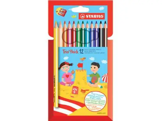 Farbstift Stabilo 203/2-12 Trio dick 12erEtui mit Spitzer