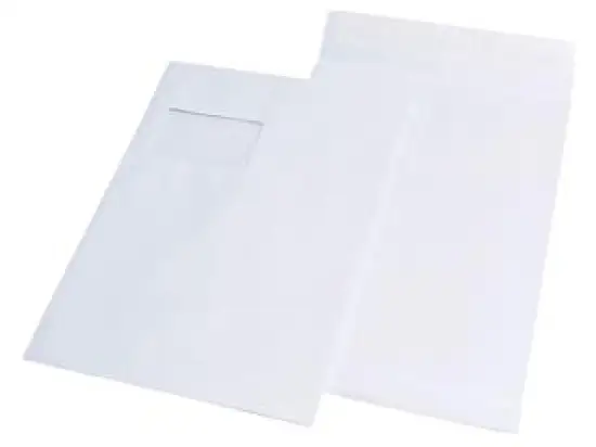 Faltentasche Mailmedia 30007635 C4 (229 x 324 mm), 120g, mit Fenster, Haftklebung, 20mm-Stehboden, weiß, Pack 100 Stk
