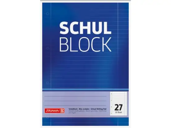 Schulblock Brunnen 10-52527 1052527 A4 liniert 2-Ränder 50 Blatt gelocht, Pack 10 Stk