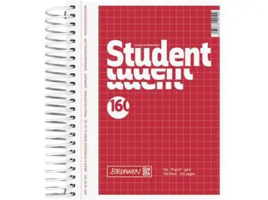 Collegeblock Brunnen 10-67392 1067392 Student A6, Papier 70g, 160 Blatt, kariert