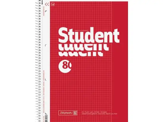 Collegeblock Brunnen 10-67926 1067926 Student A4, kariert, 80 Blatt, Lineatur 26, mit Rand, Pack 5 Stk