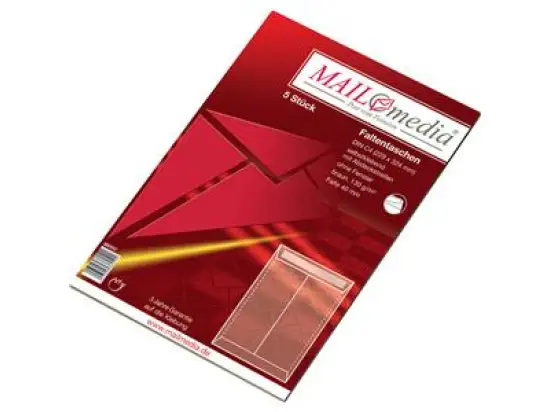 Faltentasche Mailmedia 30002480 380057 C4 (229 x 324 mm), 130g, ohne Fenster, Haftklebung, 40mm-Stehboden, braun, Pack 5 Stk