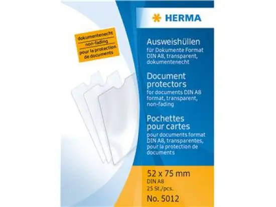Ausweishüllen Herma 5012 52x75mm, für Format A8, Pack 625 Stk