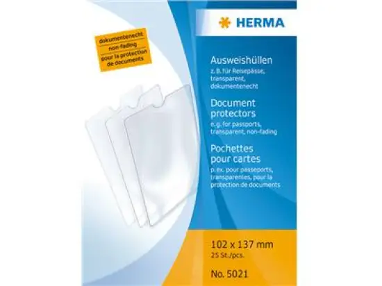 Ausweishüllen Herma 5021 102x137mm, für Reisepässe, Pack 25 Stk