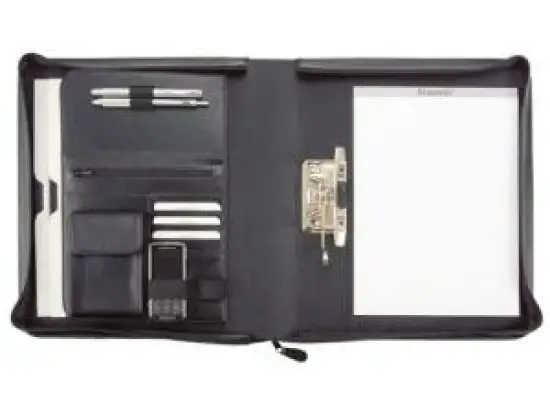 Ringbuchmappe Alassio 31506 Bergamo A4, Lederimitat, Kipphebelmechanik, umlaufender Reißverschluss, Tragegriff, schwarz