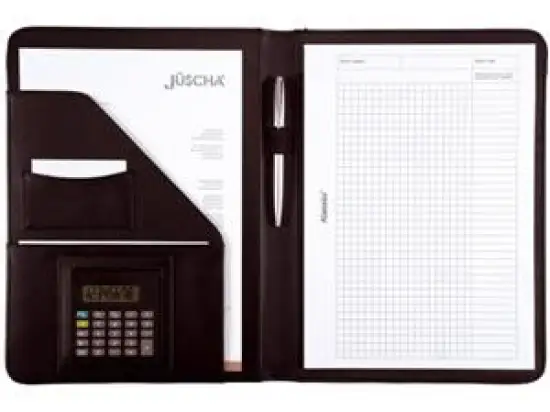 Schreibmappe Alassio 96086 Mares A4, FINEtouch-Lederimitat, schwarz, Metallemblem mit Gravur