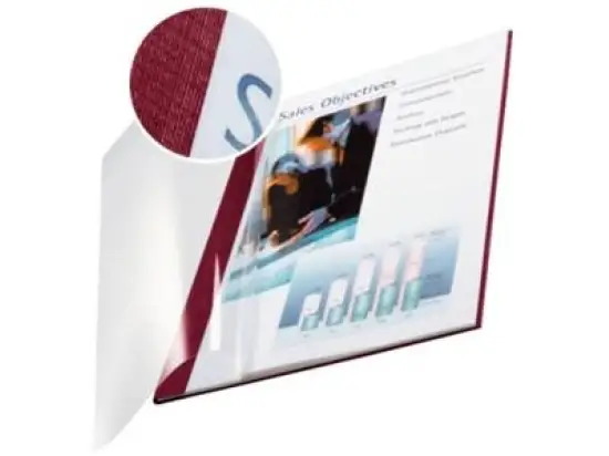 Buchbindemappen Leitz 7398-00-28 73980028 impressBIND, Premium A4, Soft Cover, 3,5 mm, Leinen, transparente Vorderseite, bordeaux, Pack 10 Stk