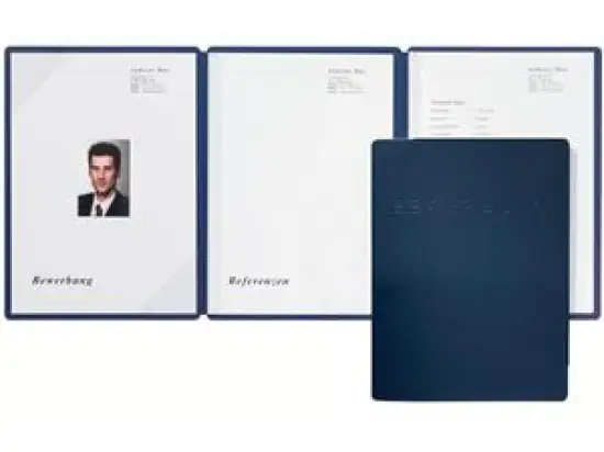 Bewerbungsmappe Pagna 22022-02 Square blau Karton, 2 Klemmschienen mit Cornerfix, Pack 10 Stk