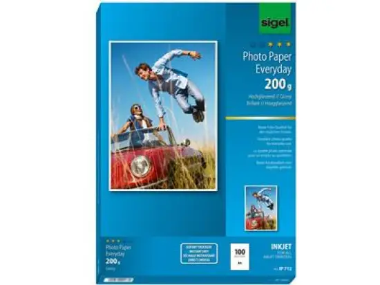 Fotopapier Sigel IP712 A4 200g hochglänzend weiß Everyday-Plus, Pack 100 Blatt