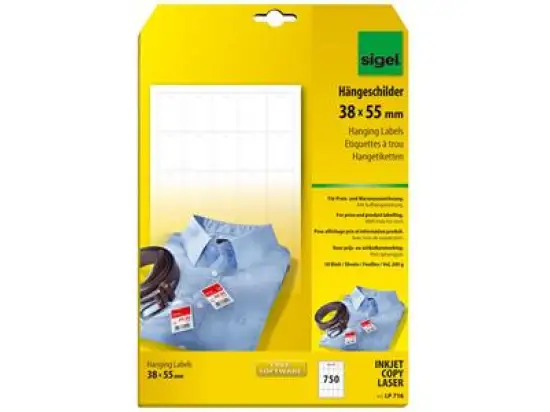 Hängeschilder Sigel LP716 38x55mm weiß 200g für Preis-/Warenauszeichnung, Pack 750 Stk