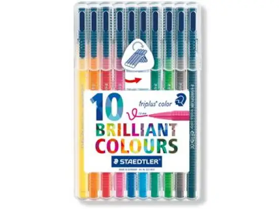 Fasermaler Staedtler 323SB10 323 SB10 triplus color 1mm, Rundspitze, auswaschbar, Klarsichtbox mit 10 Farben, Pack 10 Stk