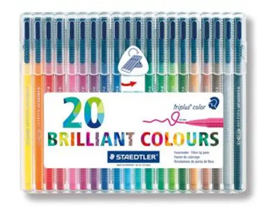 Fasermaler Staedtler 323SB20 323 SB20 triplus color 1mm, Rundspitze, auswaschbar, Klarsichtbox mit 20 Farben, Pack 5 Stk