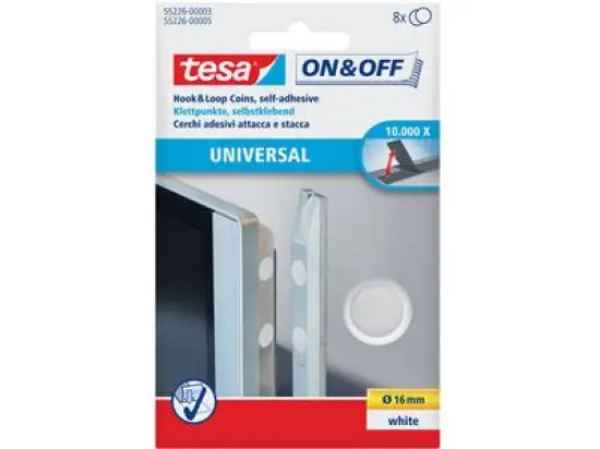 Klettpunkt Tesa 55226-00003-01 On & Off 16mm weiß selbstklebend, Pack 8 Stk