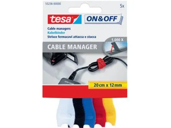 Kabelbinder Tesa 55236-00000-01 On & Off Cable Manager 12mm x 20cm sortiert small, Pack 5 Stk