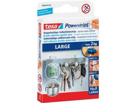 Doppelseitiger Selbstklebestrip Tesa 58000-00102-10 Powerstrips Large 5,0 cm x 2,0 cm, weiß, Pack 10 Stk