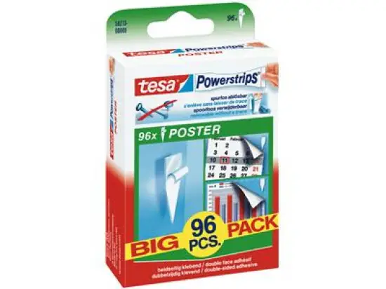 Doppelseitiger Selbstklebestrip Tesa 58213-00000-03 Powerstrips Poster 4,0 cm x 2,0 cm, weiß, Big Pack, Pack 96 Stk