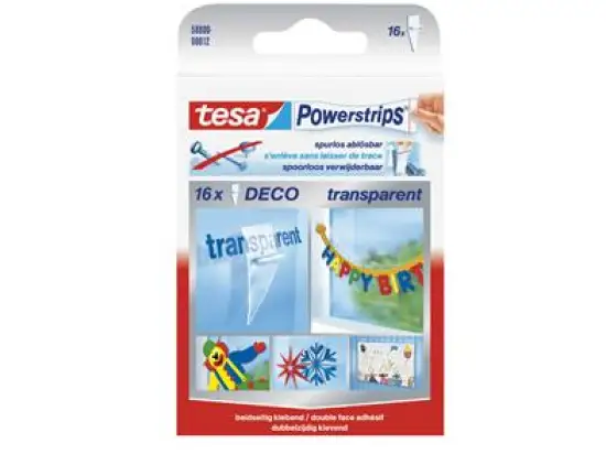 Doppelseitiger Selbstklebestrip Tesa 58800-00012-03 Powerstrips Transparent Deko transparent, Pack 16 Stk