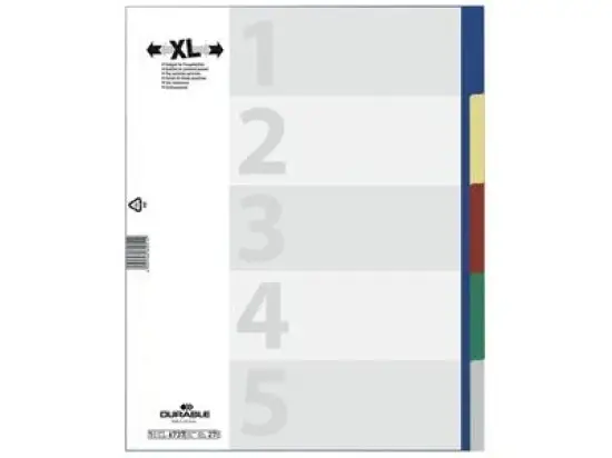 Register Durable 6737-27 673727 A4 überbreit 5-teilig Tabs farbig, Pack 20 Stk