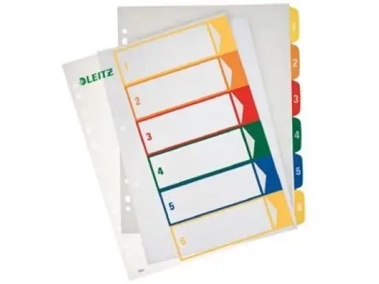 Projekt Register Leitz 1292-00-00 12920000 A4+ maxi, Zahlen 1-6, Kunststoff (PP), farbig, PC-beschriftbar