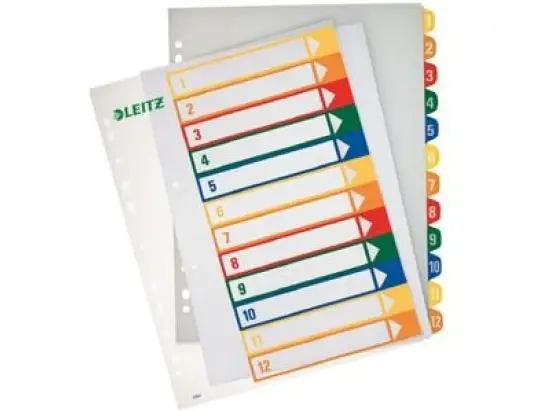 Projekt Register Leitz 1294-00-00 12940000 A4+ maxi, Zahlen 1-12, Kunststoff (PP), farbig, PC-beschriftbar