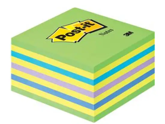 Haftnotizwürfel Post-it 2028-NB Notes 76 x 76 mm, Papier, Würfel 450 Blatt, 5 Neon-Farben: gelb, blau, grün, ultrablau, lila