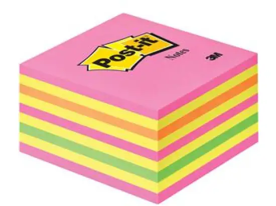 Haftnotizwürfel Post-it 2028-NP Notes 76 x 76 mm, Papier, Würfel 450 Blatt, 4 Neon-Farben: pink, gelb, orange, grün