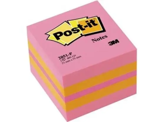 Haftnotizwürfel Post-it 2051P Notes Mini 51 x 51 mm, Block mit 400 Blatt, 3-farbig neonpink, orange, pink