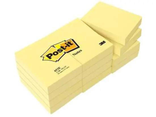 Haftnotiz Post-it 653E Notes 38 x 51 mm, Block mit 100 Blatt, gelb, Pack 12 Blöcke