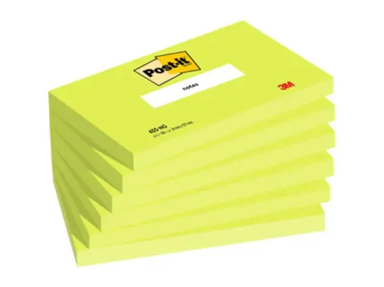 Haftnotiz Post-it 655-NG Notes 127 x 76 mm, Block mit 100 Blatt, neongrün, Pack 6 Stk