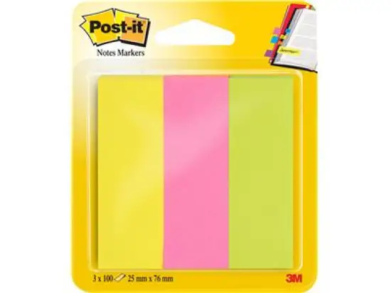 Haftstreifen Post-it 671-3 Page Marker 25 x 76 mm, 3 Farben, Blister 3 Blöcke je 100 Blatt/300 Stk