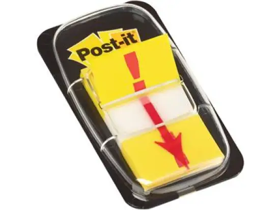Haftstreifen Post-it 680-33 Index 25,4 x 43,2 mm, Symbol Ausrufezeichen, Spender 50 Stk