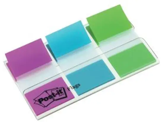 Haftstreifen Post-it 680PBGEU Index 25,4 x 43,2 mm, sortiert, im Etui-Spender lila, blau, grün