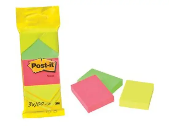 Haftnotiz Post-it 6812N Notes 38 x 51 mm, Block mit 100 Blatt, neon, Pack 3 Blöcke