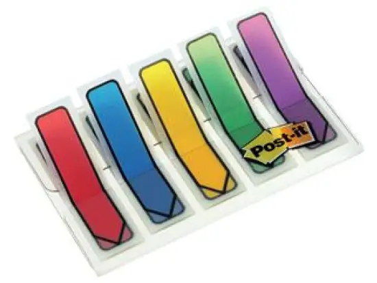 Haftstreifen Post-it 684-ARR1 Index Pfeile 11,9 x 43,2 mm, Pfeile, sortiert, rot, blau, gelb, grün, lila, Pack 5 Spender je 20 Stk