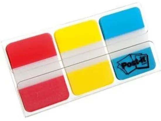 Haftstreifen Post-it 686-RYB Index Strong 25,4 x 38 mm, sortiert, Strong, rot, blau, gelb, Pack 3 Spender je 22 Stk