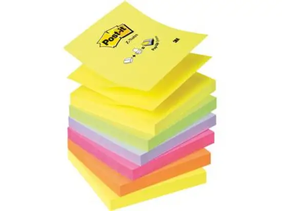 Haftnotiz Post-it R-330-NR Z-Notes 76 x 76 mm, Block mit 100 Blatt, 6 Neon-Farben sortiert, Pack 6 Blöcke